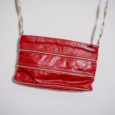Vintage 70s Red and Gold Faux Leather Strappy Purse 