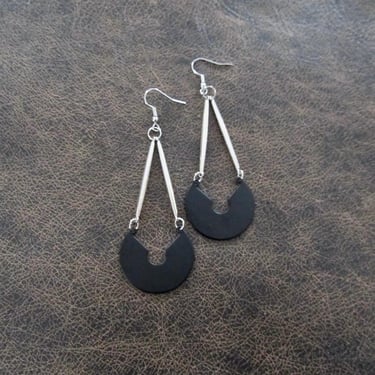 Geometric black and silver mid century modern earrings 