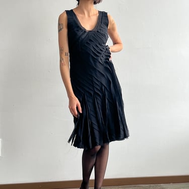 DKNY Black Silk Pieced Dress (S)