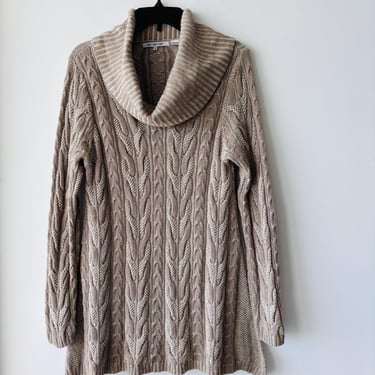 Vintage Eight Eight Eight Sweater Beige Cable Knit Cowl Neck Western Boho Festival Women M 