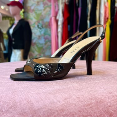 Brown Prada Embroidered Heels