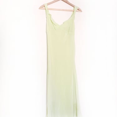 Lettuce Green Silk Chiffon 90s Slip Dress 