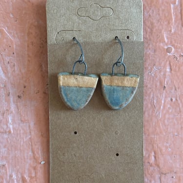 Slate Blue and Orange Ceramic Earrings 