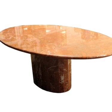 Italian Post Modern Terra Cotta Rust Colored Marble Italian Oval Dining Table 