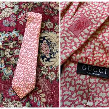 Vintage ’80s ‘90s GUCCI necktie, coral horsebit print | all silk designer tie, made in Italy 