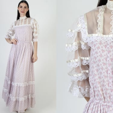 Gunne Sax Calico Dress, Vintage Cottagecore Maxi, Jessica McClintock Violet Midi, Tag Size 9 