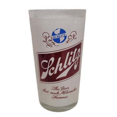 Vintage MCM Barware Bar Frosted White Schlitz Beer Glass Pint Size - M8 