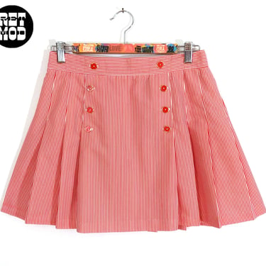 So Cute Vintage 80s 90s Red Pinstripe Nautical Mini Tennis Skirt 
