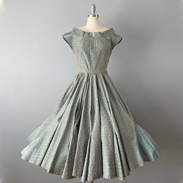 1950s Party Dress / Custom Silk Taffeta Dress / 50s Fit and Flare Dress / Size Small Size Extra Small XS 