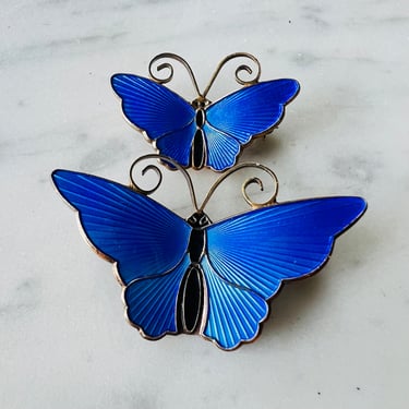 Pair of David Anderson Butterfly Brooches Pins Sterling Enamel Blue 