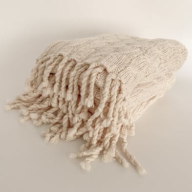 Cream Knitted Wool Throw Blanket
