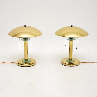 Pair of Vintage Brass and Glass Table Lamps