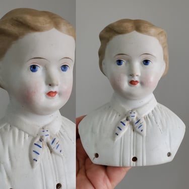 Antique Parian Doll Head with Short Blonde Molded Hairstyle with Middle Part - 5