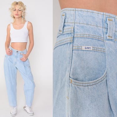 Pleated Lee Jeans 80s 90s Denim Paper Bag Pants High Waist Tapered Jeans 1990s Relaxed Baggy Jeans Light Wash 1990s Vintage Small 28 Petite 