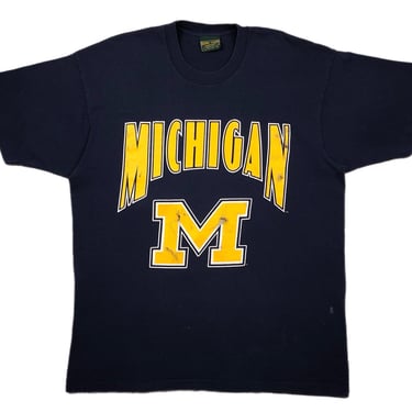 Vintage 90s Home Team University of Michigan Wolverines Big Logo Graphic T-Shirt Size XL/XXL 