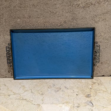 1950s Moiré Glaze Kyes Blue Enamel Serving Tray Pasadena Ca 