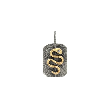 Snake &quot;Renewal&quot; Tag Aura Pendant - 14k Gold + Oxidized Silver