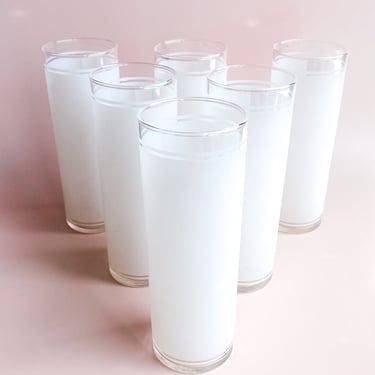 MCM White Frosted Stripe Glasses, set of 6