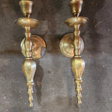 Pair of Vintage Brass Wall Mounted Candle Holders