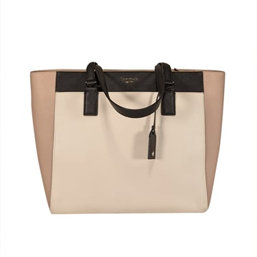 Kate Spade - Ivory, Beige, & Black Colorblock Tote Bag