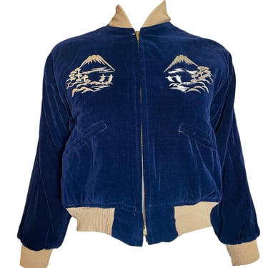 Childrens 50s  Reversible Blue Velvet Sukajan Japan Souvenir Jacket