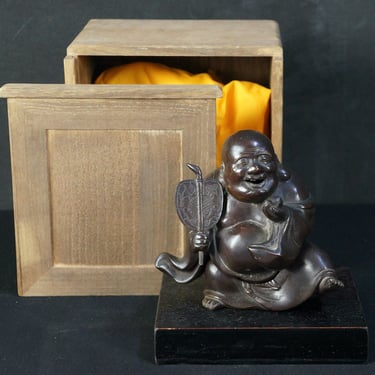 Antique Japan bronze Koro Hotei Buddhist deity censer 1900s incense burner 
