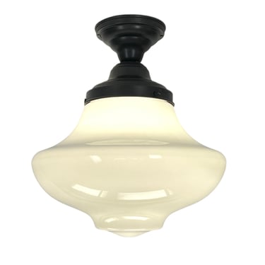 Large  School House Semi Flush Vintage Light with Milk Glass Shade ca 1930, antique lighting Free Shipping 