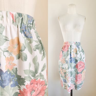 Vintage 1980s Shabby Chic Floral Fleece Lined Sweatshirt Skirt / M 