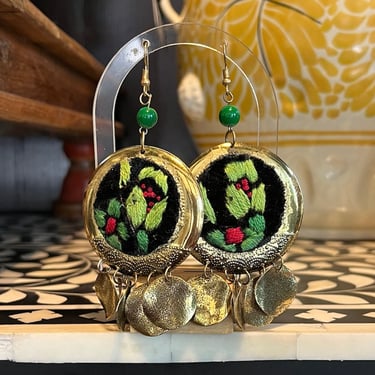 BPR Green Flower with Brass Outline Earrings