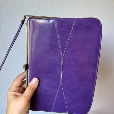 Stylish Grocery Shopping - Vintage 1960s Violet Purple Faux Leather Vinyl Handbag Purse - Rare Colour 