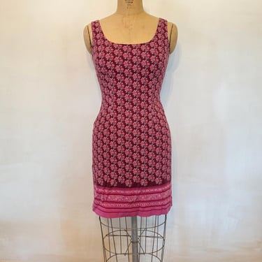 Sleeveless Pink and Purple Placement Print Cotton Mini-Dress - 1990s 