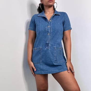 Vintage Cotton Denim Tunic Dress | Small Medium 