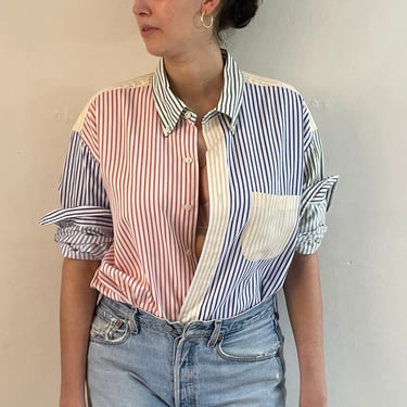 90s multi stripe Brooks Brothers shirt / vintage colorblock multi pinstripe striped cotton oversize button down tall boyfriend shirt | XL 