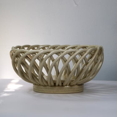Cream Ceramic Woven Bread Basket