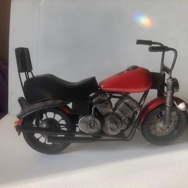 Vintage Red Harley Davidson Motorcycle Sculpture 