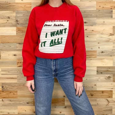 Vintage Funny Santa Holiday Wish List Christmas Sweater 
