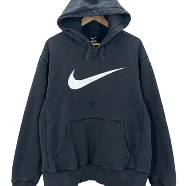 Nike Big Center Swoosh Faded Black Hoodie Sweatshirt Large