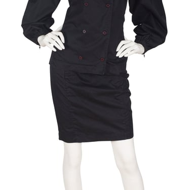 Claude Montana 1980s Vintage Black Cotton Double-Breasted Skirt Suit Sz XS 