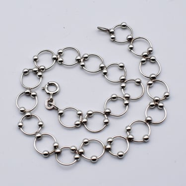 80's 925 silver beaded rings minimalist bracelet, geometric sterling circles link anklet 