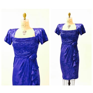 80s 90s Vintage Bridesmaid Prom Party Dress Size XS Small Blue Purple// 80s Party Cocktail Formal dress Blue Purple Ruffle Fit Dress 