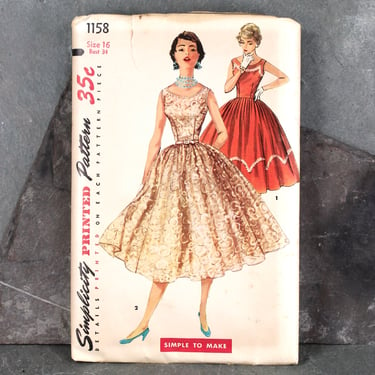 1953 Simplicity #1158 Dress Pattern | Size 16/Bust 34" | COMPLETE Cut Pattern in Original Envelope | FREE SHIPPING 