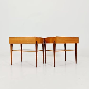 Pair of German Midcentury Teak & Ash Vintage Side table/ Bedside table/ Night stand by WK Möbel 1960s 