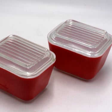 vintage Pyrex Primary Red Refrigerator Dish #501 Set of Two with Lids 