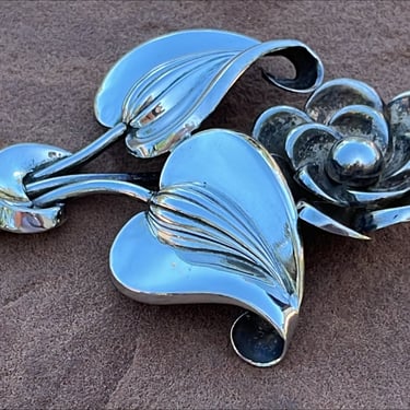 Marcel Boucher ~ Parisina Vintage Mexico Sterling Silver Large Flower Pin / Brooch c. 1940s 