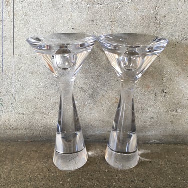 Pair of Vintage Crystal Hourglass Candle Holders