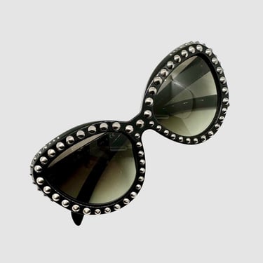 Prada Oversized Cateye Sunglasses, Black Glasses Frames w/ Silver Studs | Italian Fashion Designer Eyeglasses, Milan, Italy, Spiked Studs 