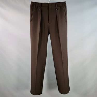 FENDI Size 36 Brown Polyester Virgin Wool Blend Pleated Elastic Waistband Dress Pants