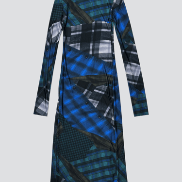 Flannel Print Jersey Long Sleeve Maxi Dress