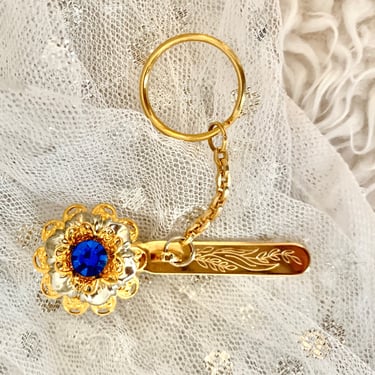 Jeweled Key Chain, Purse Clip, Faceted Stones, Vintage 70s 80s 