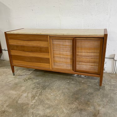 Mid Century Modern Travertine Top Credenza or Dresser by American of Martinsville 